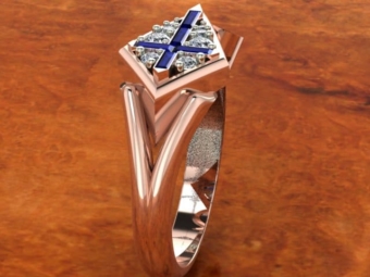 Rose gold with cross out of blue bagget sapphires and diamonds 3