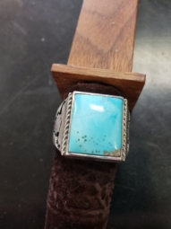 Sterling silver and turquoise ring with steer engraving 2
